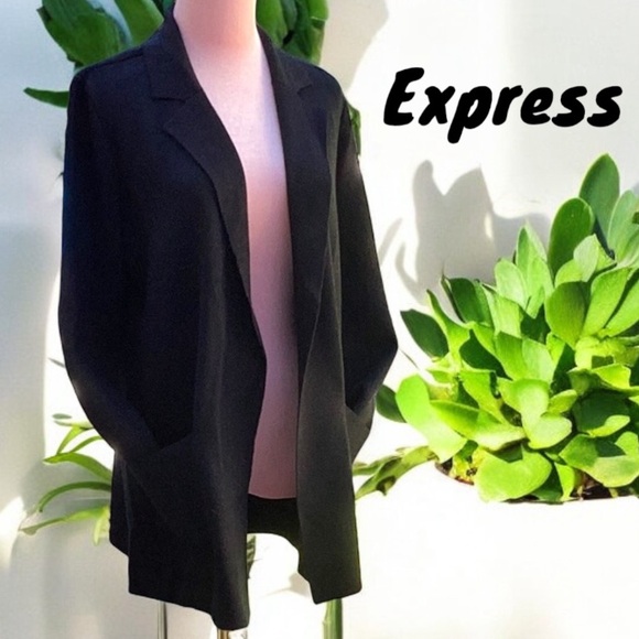 EXPRESS NWT WOMENS BLACK SWEATER  JACKET BLAZER ALL OVER SHIMMER SMALL OVERSIZED - Picture 2 of 8
